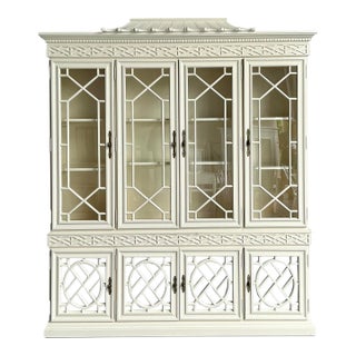 Vintage Regency Lacquered Chinoiserie Pagoda Breakfront For Sale