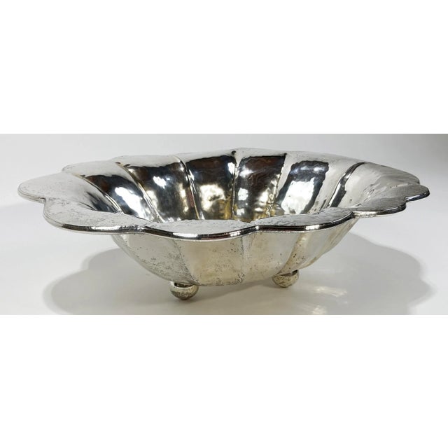 Hollywood Regency Vintage Oversized Hammered Silverplate Footed Bowl For Sale - Image 3 of 9