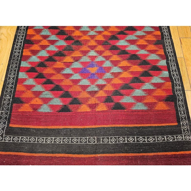 Vintage Moroccan Kilim Rug, Hand-Woven Wool, Geometric Pattern, 5' X 13' For Sale - Image 14 of 18