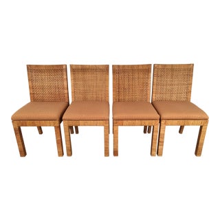 Wrapped Rattan Double Cane Back Chairs - Set of 4 For Sale