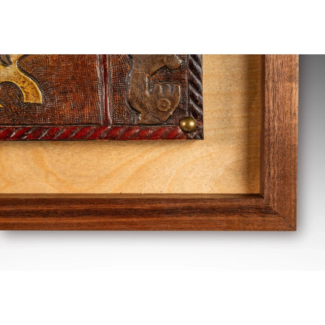 Mid-Century Modern Framed Embossed Leather Pre-Columbian Folk Art by Angel Pazmino, Equador, C. 1960's For Sale - Image 10 of 10