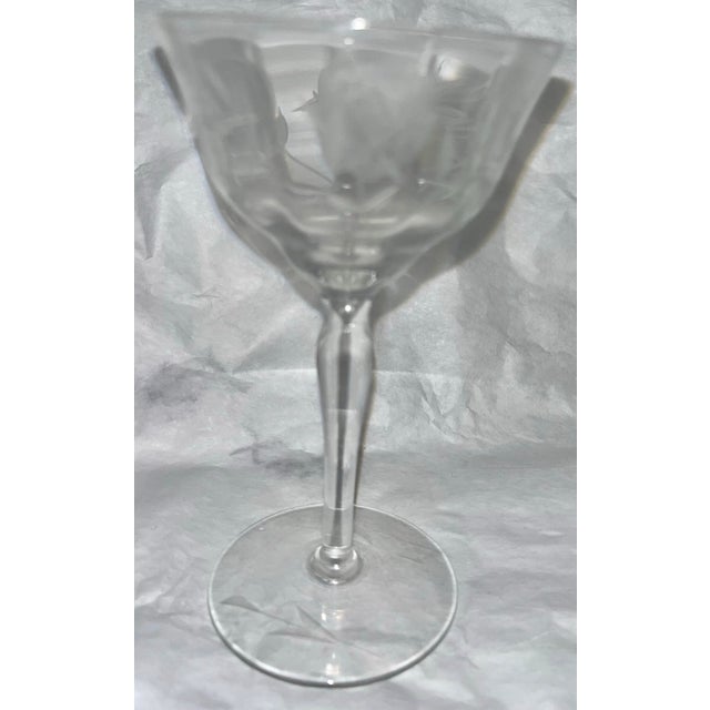 Glass Set of 4 Sherry Stem Glasses With Cut Glass Roses & Leaves For Sale - Image 7 of 11