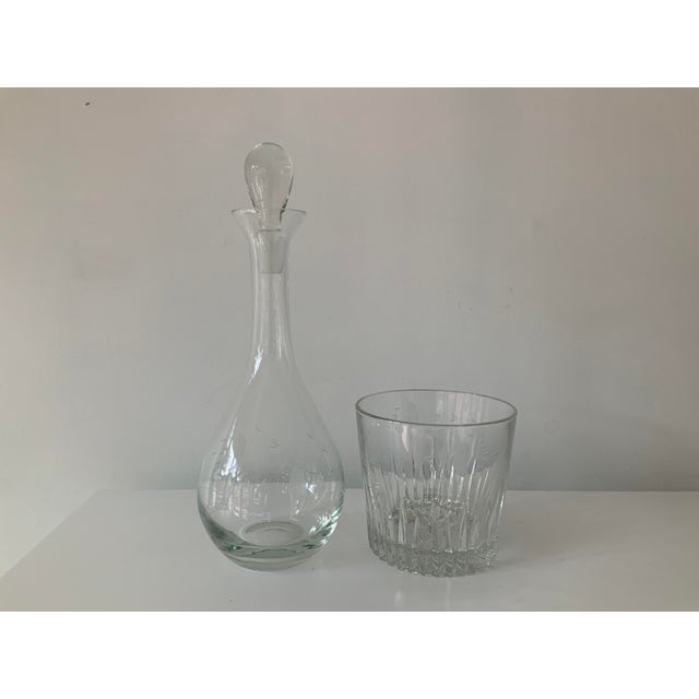 Glass Vintage Crystal Floral Etched Decanter & Ice Bucket Set- 2 Pieces For Sale - Image 7 of 7