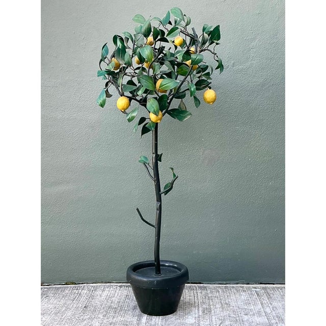 Dark Green Vintage Italian Painted Metal Lemon Tree For Sale - Image 8 of 12