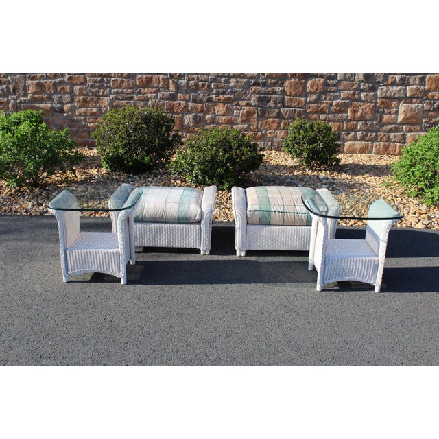 1980s Lloyd Loom Wicker Side Tables With Glass Tops—A Pair For Sale - Image 18 of 18