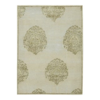 Contemporary Block Print Floral Natural Silk Runner by Rug & Kilim, India For Sale