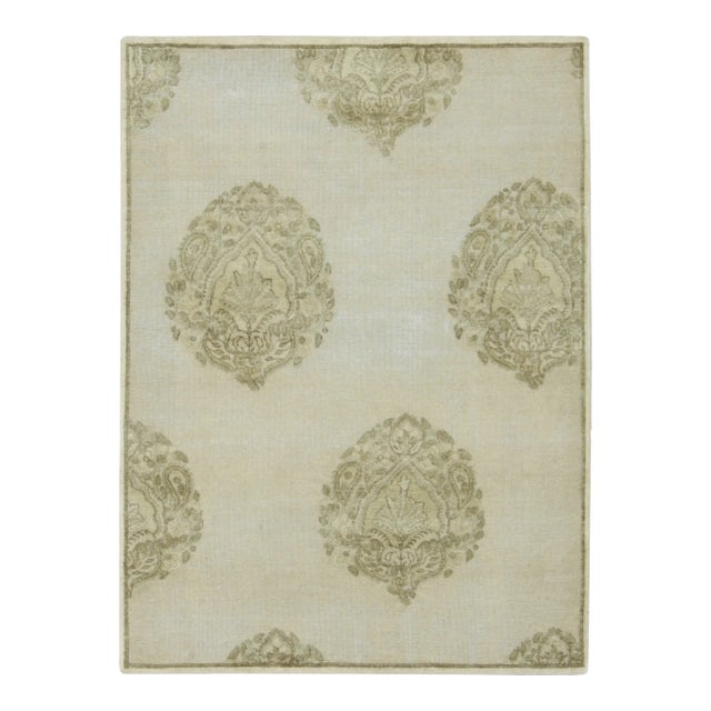 Contemporary Block Print Floral Natural Silk Runner by Rug & Kilim, India For Sale