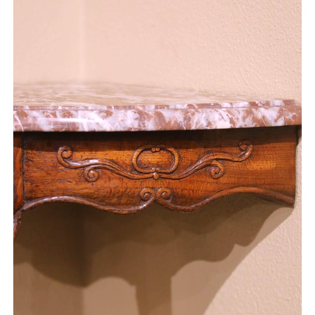 Wood 18th Century French Louis XV Oak Corner Console With Marble Top For Sale - Image 7 of 8