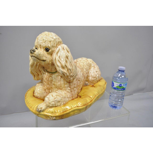 Vintage Mid Century Glazed Ceramic Poodle Dog on Gold Tufted Pillow Statue Figure Chairish