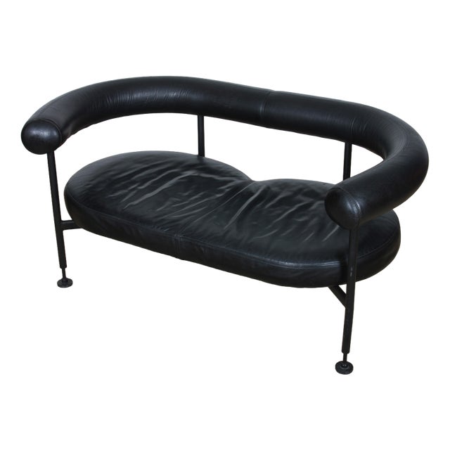 Two-Seater Leather Bench, 1980s For Sale