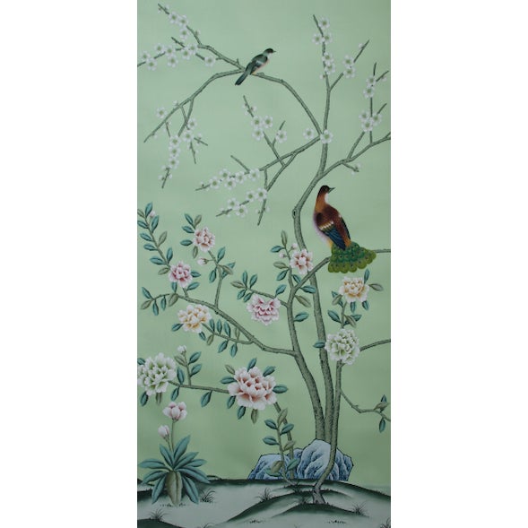 Chinoiserie 24"*48", a Set of 5 Panels Aqua Green Chinoiserie Wall Artwork For Sale - Image 3 of 6