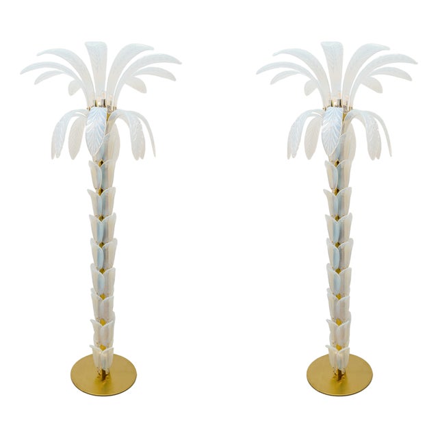 Iridescent Murano Glass Palm Tree Floor Lamps, 2000, Set of 2 For Sale
