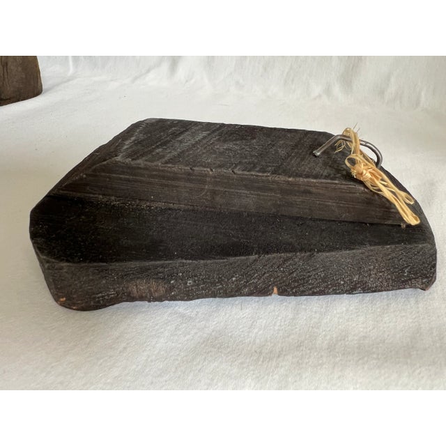Brown Vintage Carved Wooden Indian Textile Stamps- Set of 2 For Sale - Image 8 of 15