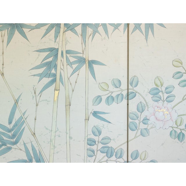 Celadon C. 1970s Chinoiserie Silk Screen "Egrets, Bamboo and Peonies" For Sale - Image 8 of 18
