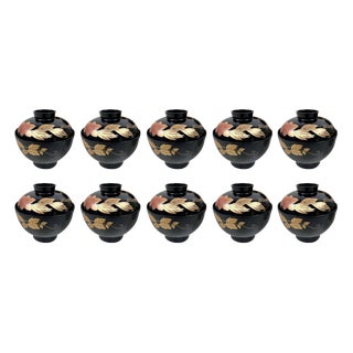 Japanese Lacquerware Rice Bowls, 1950s, Set of 10 For Sale