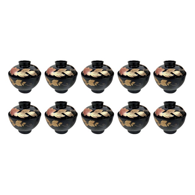 Japanese Lacquerware Rice Bowls, 1950s, Set of 10 For Sale