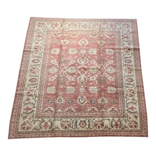 Vintage Salmon Oushak Wool Rug, Pakistan, Late 20th Century, 9’ X 11’5” For Sale