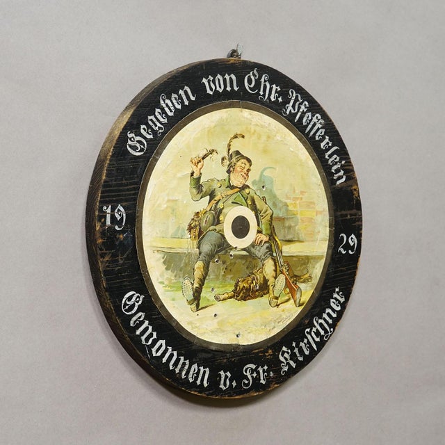 Antique German Shooting Target with Humorous Hunter Motif, Germany 1929 Item e8163 This antique German shooting target...