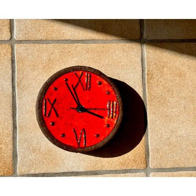 Ceramic Brutalist Ceramic Wall Clock with Junghans Movement from Krösselbach, Germany, 1960s For Sale - Image 7 of 12