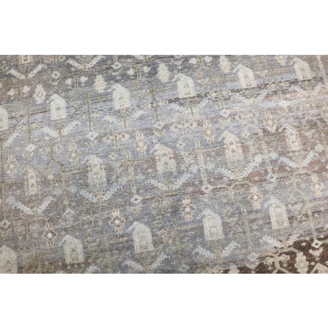 Persian Antique Zabihi Collection Long Gray Green Persian Malayer Runner - 3'7" x 20' For Sale - Image 3 of 10