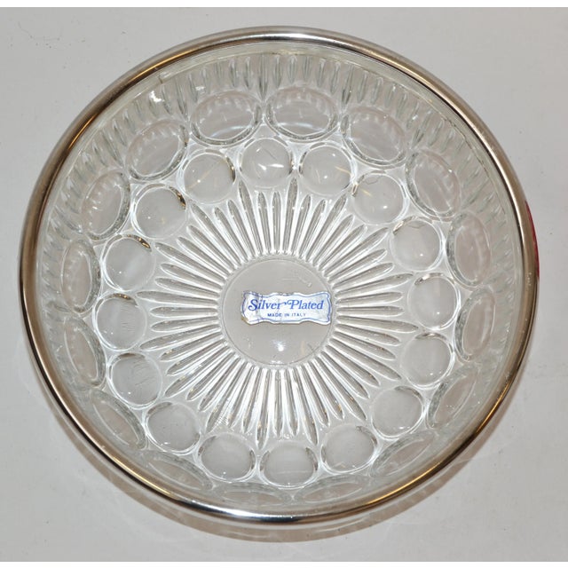 Transparent 1950s Art Deco Round Clear Crystal Bowl Silver Plate Rim Italy Serveware For Sale - Image 8 of 13