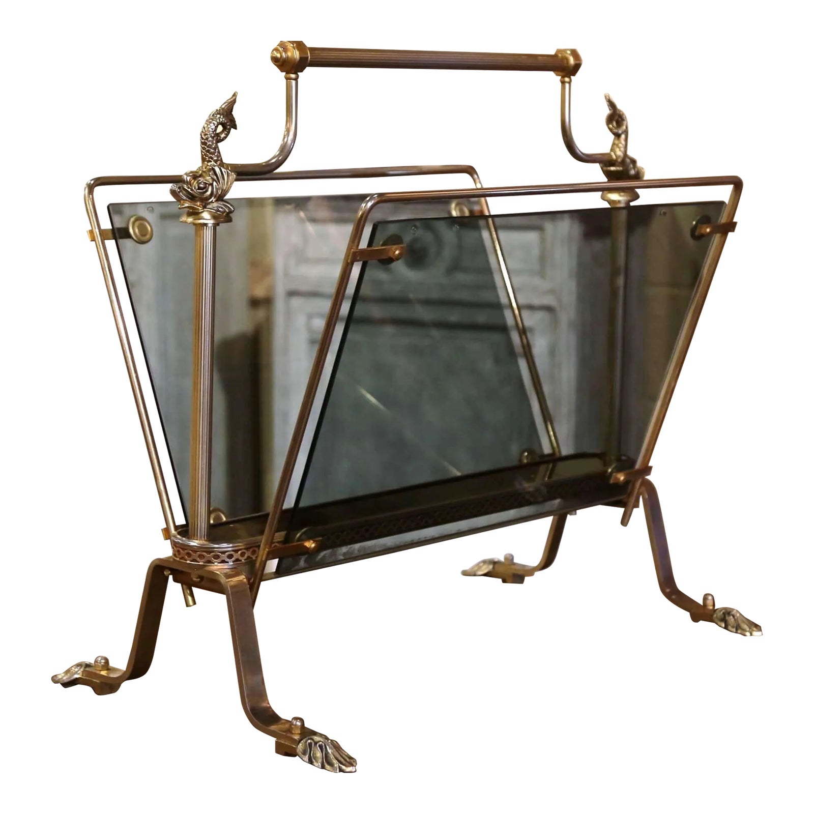 Mid-20th Century, French Brass and Glass Magazine Rack Maison Jansen ...
