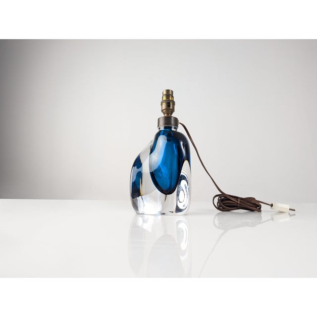 Vintage Swedish Modern Blue Cased Glass Table Lamp from Orrefors, 1950s For Sale - Image 7 of 11
