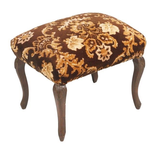 Antique Damask Velvet Armchairs and Ottoman Set, Set of 3 For Sale - Image 4 of 16