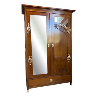 Antique Art Nouveau Mirrored Wardrobe, 1890s For Sale