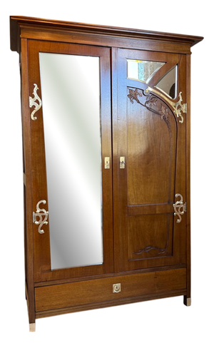 Antique Art Nouveau Mirrored Wardrobe, 1890s
