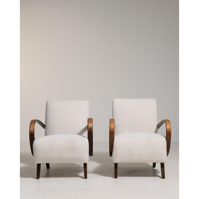 1950s 1950s Jindřich Halabala Cream Wood Pair of Club Chairs For Sale - Image 5 of 12