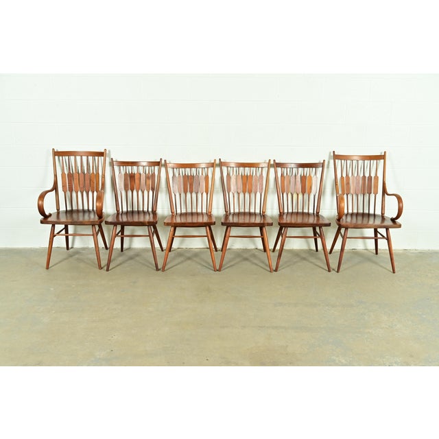 Mid-Century Modern Kipp Stewart for Drexel Declaration Sculpted Walnut Dining Chairs, Set of Six For Sale - Image 3 of 13