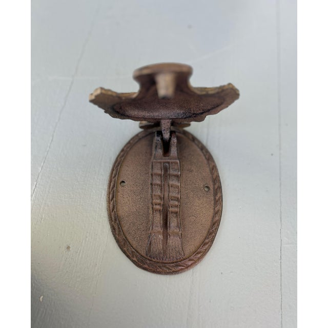 Antique Wrought Iron Basket of Flowers Door Knocker With Oval Backplate For Sale - Image 4 of 5