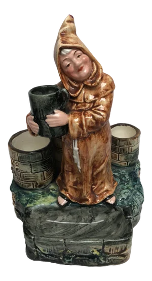 Smiling Monk Majolica Matchholder