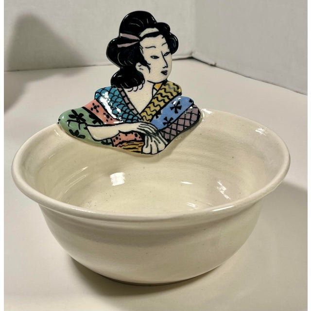 Antique White Set of 3 Vintage 1979-80 Flyn Studio Art Pottery Japan Inspired Plates, Signed For Sale - Image 8 of 18