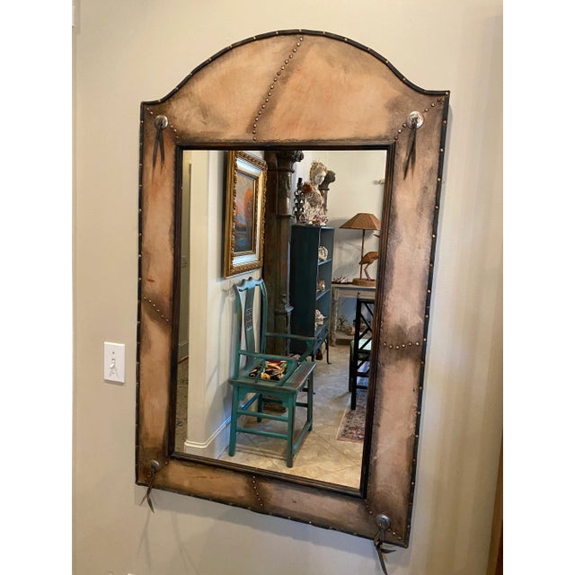 Vintage Hand Crafted Santa Fe Style Leather Mirror With Studs and Conchos For Sale In Savannah - Image 6 of 13