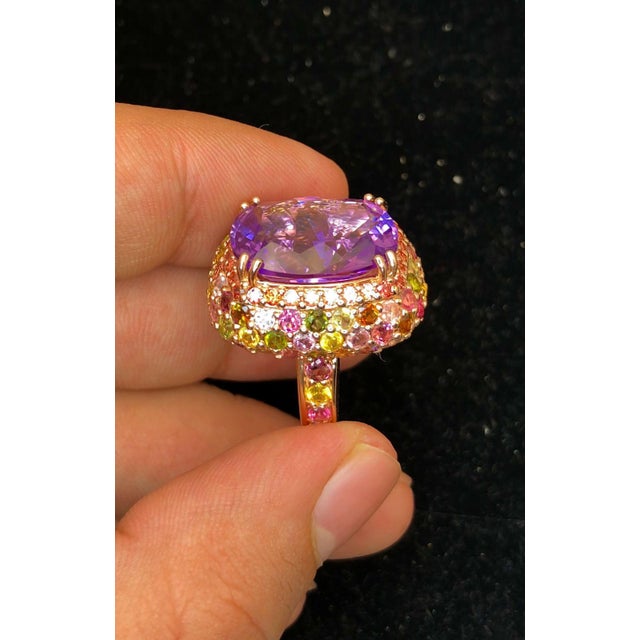 Bochic "Orient" Vintage Amethyst & Multi Sapphire Ring Set In 18K Solid Gold For Sale - Image 10 of 18