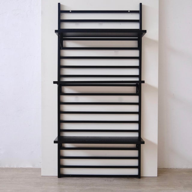 Wall Bookcase Wooden Rack with Lacquered Ash Shelves, 1980s For Sale - Image 11 of 18