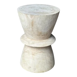 Sculptural Side Table Solid Suar Wood, Bleached Finish