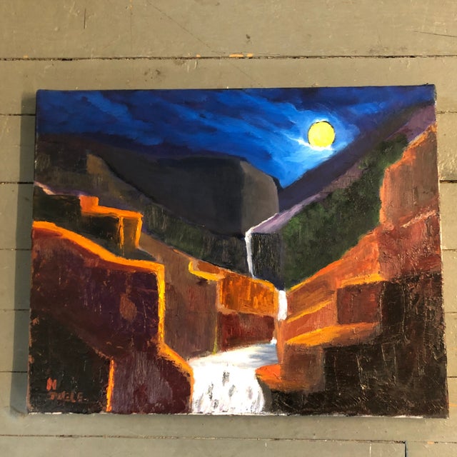 Blue Vintage Original Modernist Abstract Rock Gorge Southwest Painting For Sale - Image 8 of 8