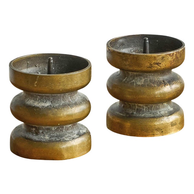 Brutalist Candleholders in Patinated Bronze, 1960s, Set of 2 For Sale