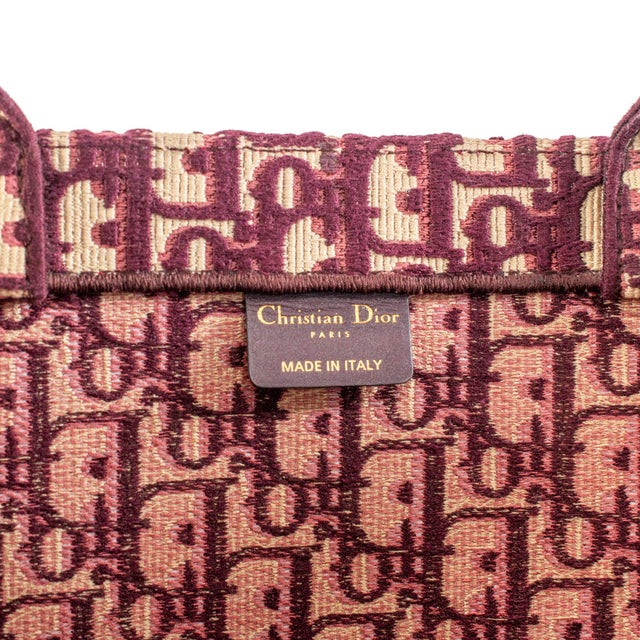 Christian Dior Book Medium Oblique Embroidery Burgundy Canvas Tote Bag For Sale In Houston - Image 6 of 8