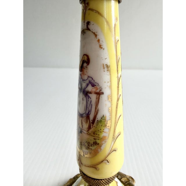 Metal Antique Victorian Signed Porcelain & Brass Sevres Candle Holder, Painted Lady For Sale - Image 7 of 14