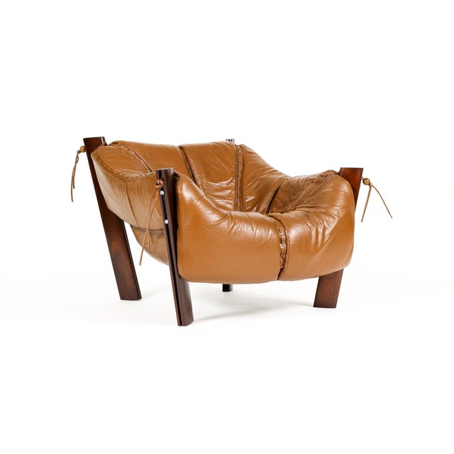 1970s Mid Century Brazilian Modernist Lounge Chair + Ottoman — Percival Lafer — Model Mp-211 — Brown Leather + Rosewood For Sale - Image 5 of 17
