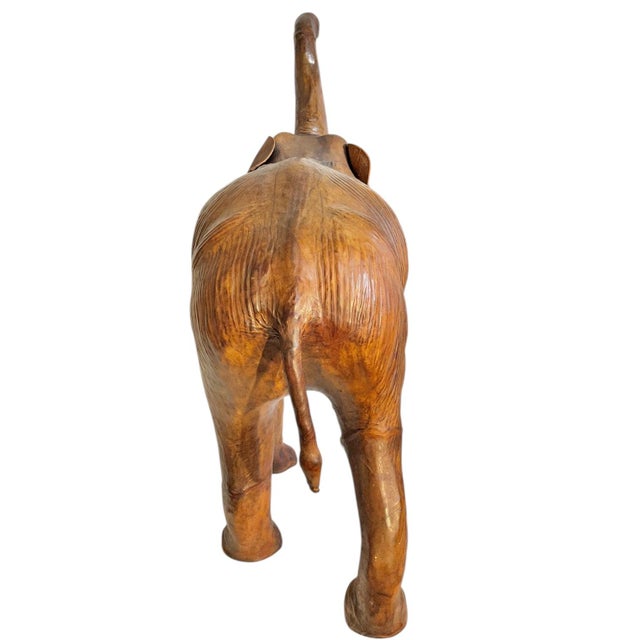 Vintage Moroccan Leather Elephant Sculpture, Handcrafted With Glass Eyes, 26.5” Tall For Sale - Image 15 of 18