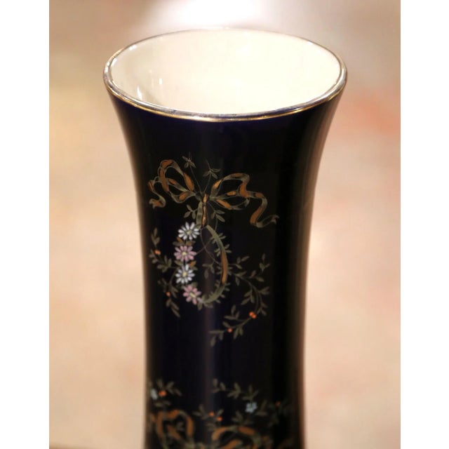 Pair 19th Century French Neoclassical Painted and Gilt Porcelain Trumpet Vases For Sale - Image 9 of 13