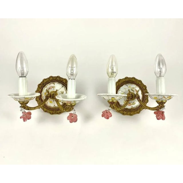 Vintage Porcelain Chandelier & Sconces, Italy, Set of 3 For Sale - Image 5 of 10
