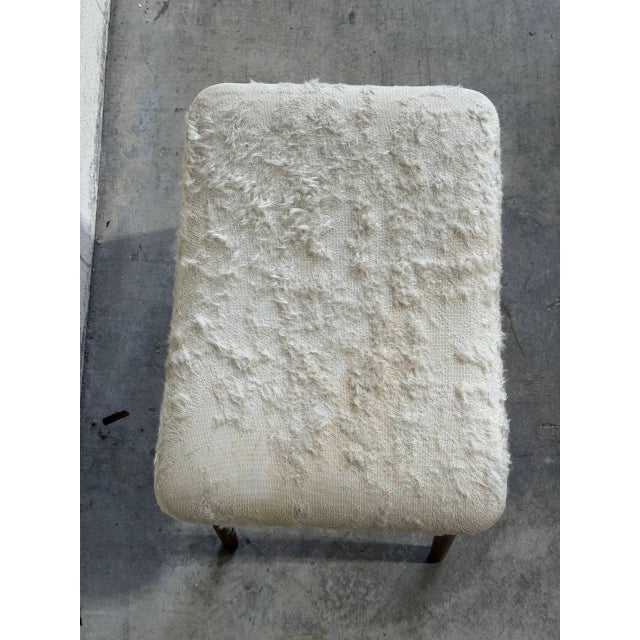 Ivory Vintage Danish Mid Century Modern Teak Vanity Stool With Sheepskin Upholstery For Sale - Image 8 of 8