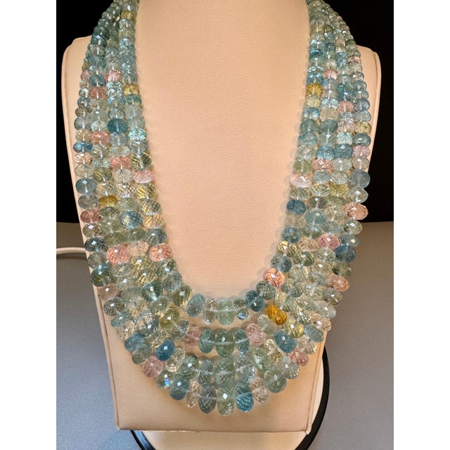 1000 Carat Natural Fine Aquamarine Bead Necklace, Four Strand in Metal Clasp For Sale - Image 18 of 18