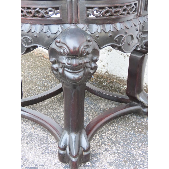 Early 20th Century Early 1900s Oriental Heavy Carved Flower Statue Stand Side Table 6338 For Sale - Image 5 of 17